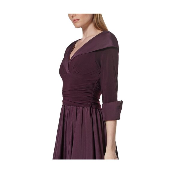 Jessica Howard Womens 18W Plum Fit & Flare Dress Shawl Collar 3/4 Sleeves Midi L - Picture 8 of 8